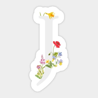 botanical monogram alphabet J wildflowers Sticker